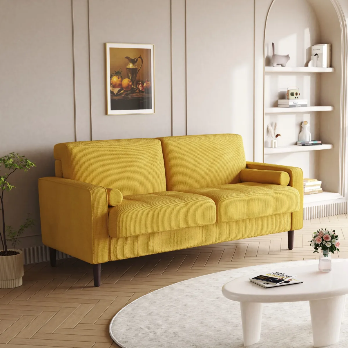 Tavian 61.8" Tufted Corduroy Loveseat with Pillows - Image 2