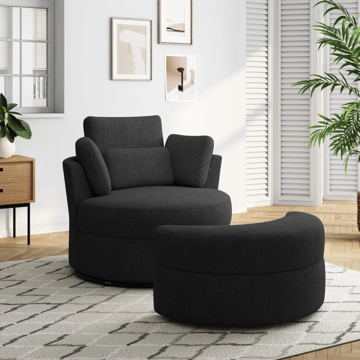 Elarae Swivel Barrel Chair with Storage Ottoman & Pillows - Image 6
