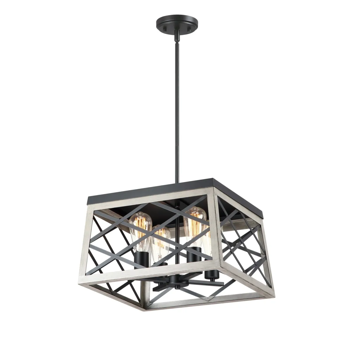 Lauren 4 Light Anchor Grey Oak And Matte Black Lantern Square Pendant - Image 1