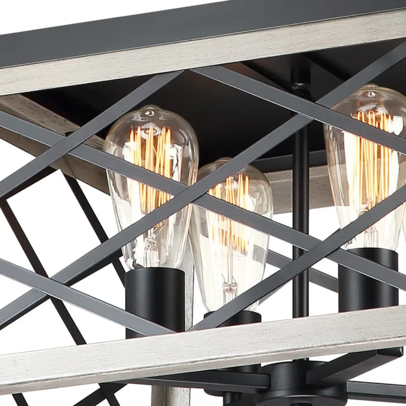 Lauren 4 Light Anchor Grey Oak And Matte Black Lantern Square Pendant - Image 5