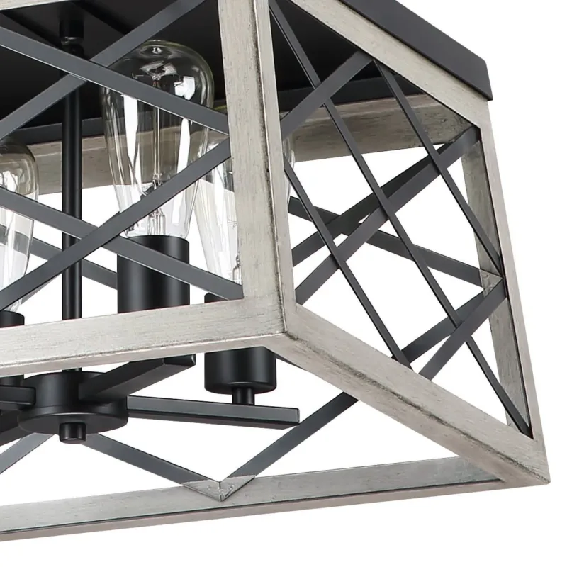 Lauren 4 Light Anchor Grey Oak And Matte Black Lantern Square Pendant - Image 6