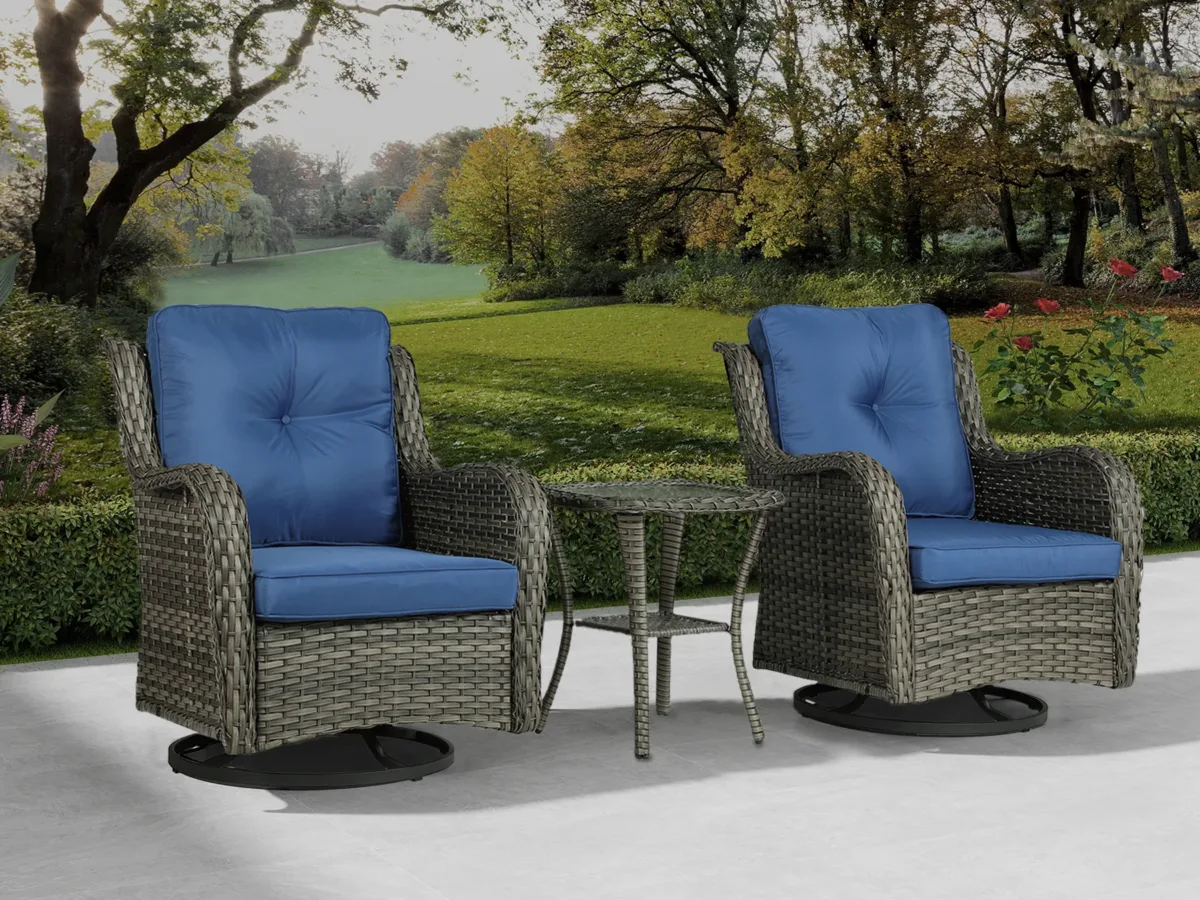 Auryanna Rattan Outdoor Furniture 3 Piece Swivel Seating Group with Coushions - Image 3