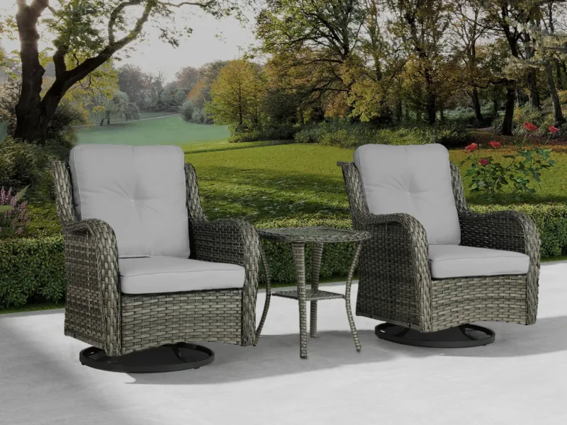 Auryanna Rattan Outdoor Furniture 3 Piece Swivel Seating Group with Coushions - Image 4