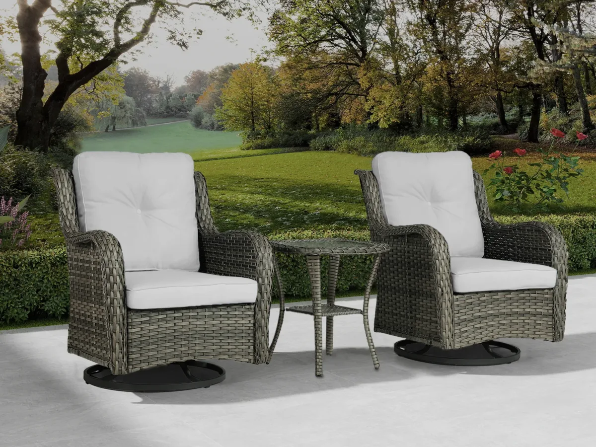 Auryanna Rattan Outdoor Furniture 3 Piece Swivel Seating Group with Coushions - Image 1