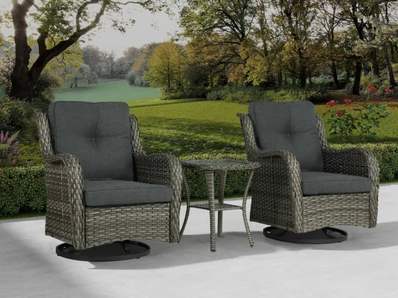 Auryanna Rattan Outdoor Furniture 3 Piece Swivel Seating Group with Coushions - Image 6