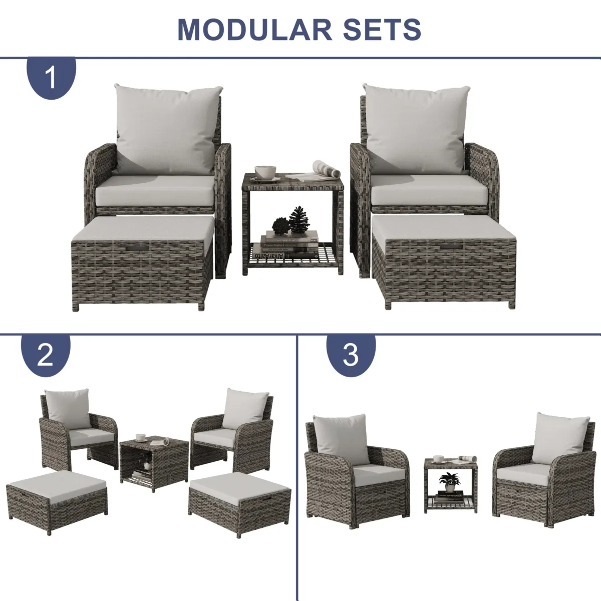 Lazric 5-Piece Wicker Patio Chair Set with Ottomans & Table - Image 7