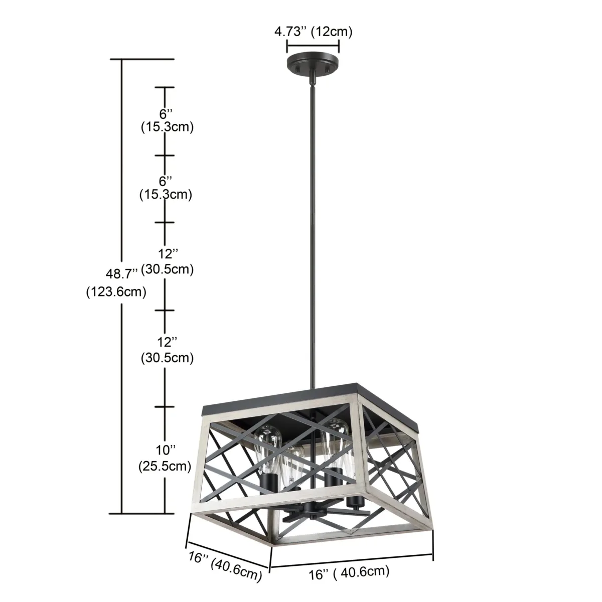 Lauren 4 Light Anchor Grey Oak And Matte Black Lantern Square Pendant - Image 2