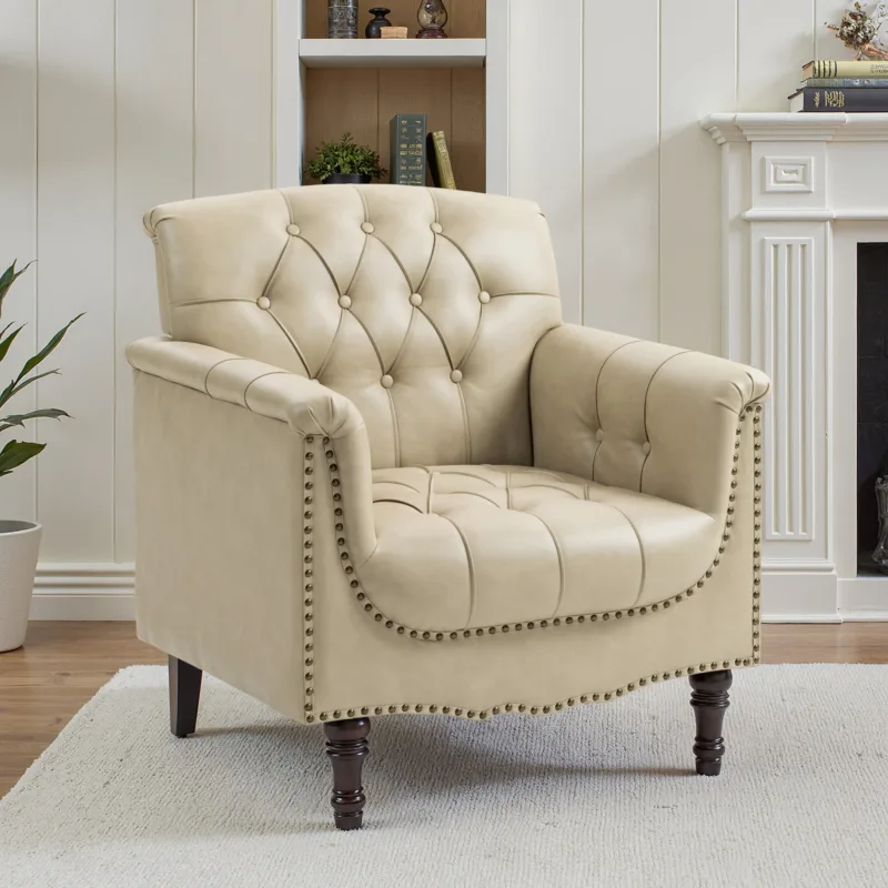 Rexington Chesterfield Tufted Faux Leather Armchair - Image 2