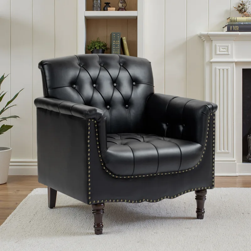 Rexington Chesterfield Tufted Faux Leather Armchair - Image 3
