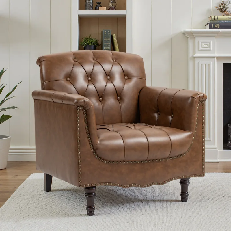 Rexington Chesterfield Tufted Faux Leather Armchair - Image 4