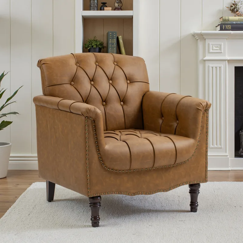 Rexington Chesterfield Tufted Faux Leather Armchair - Image 5