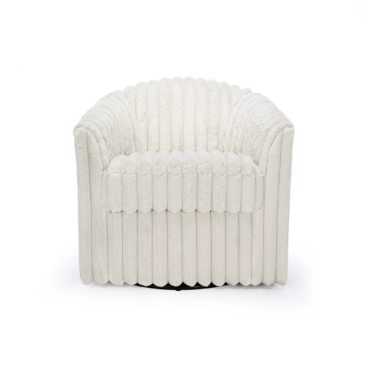 Sylara Channel Tufted Faux Fur Swivel Barrel Chair - Image 1