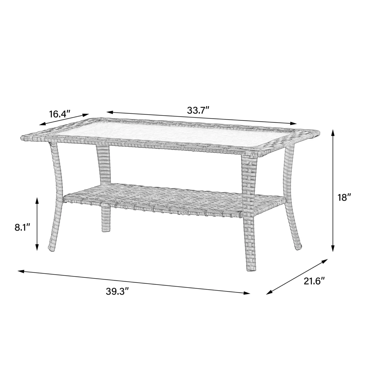 Outdoor Wicker Frame Table With Glass Top - Image 5