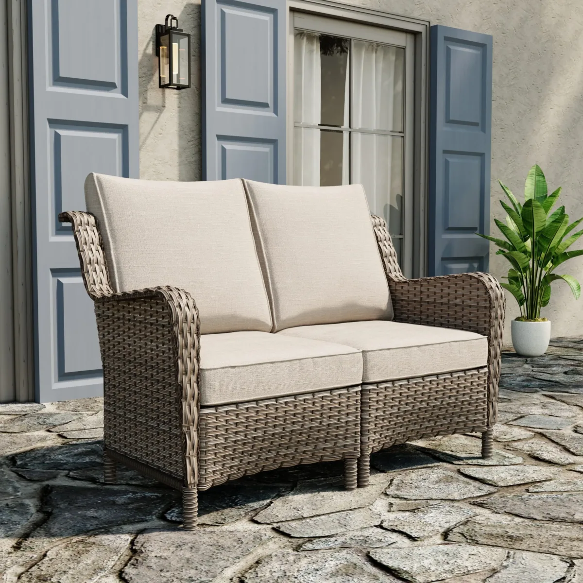 Roven Wicker Outdoor Modular Armchairs Loveseat - Image 4