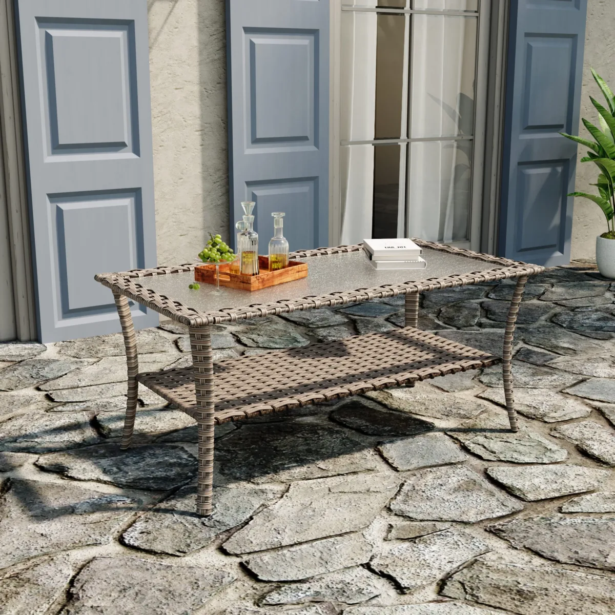 Roven Wicker Outdoor Coffee Table with Glass Top - Image 3