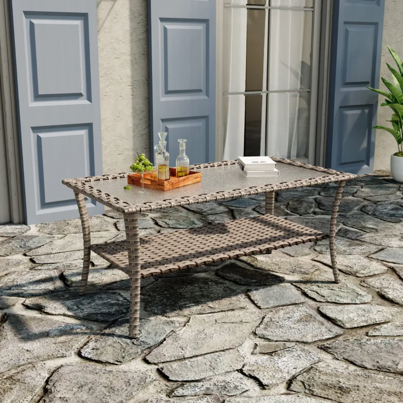 Roven Wicker Outdoor Coffee Table with Glass Top - Image 3