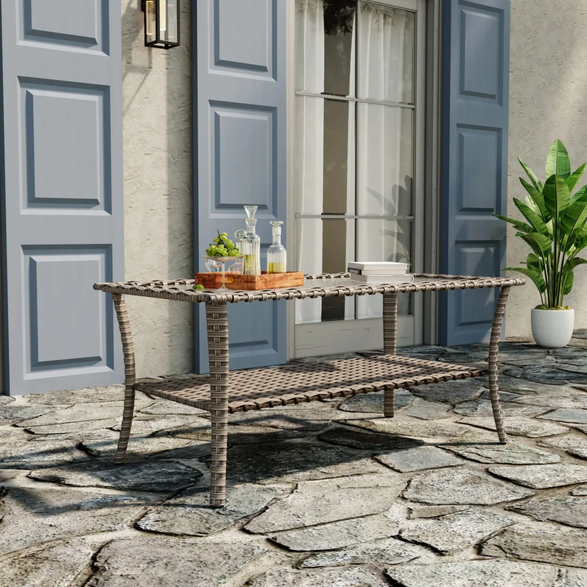 Roven Wicker Outdoor Coffee Table with Glass Top - Image 4