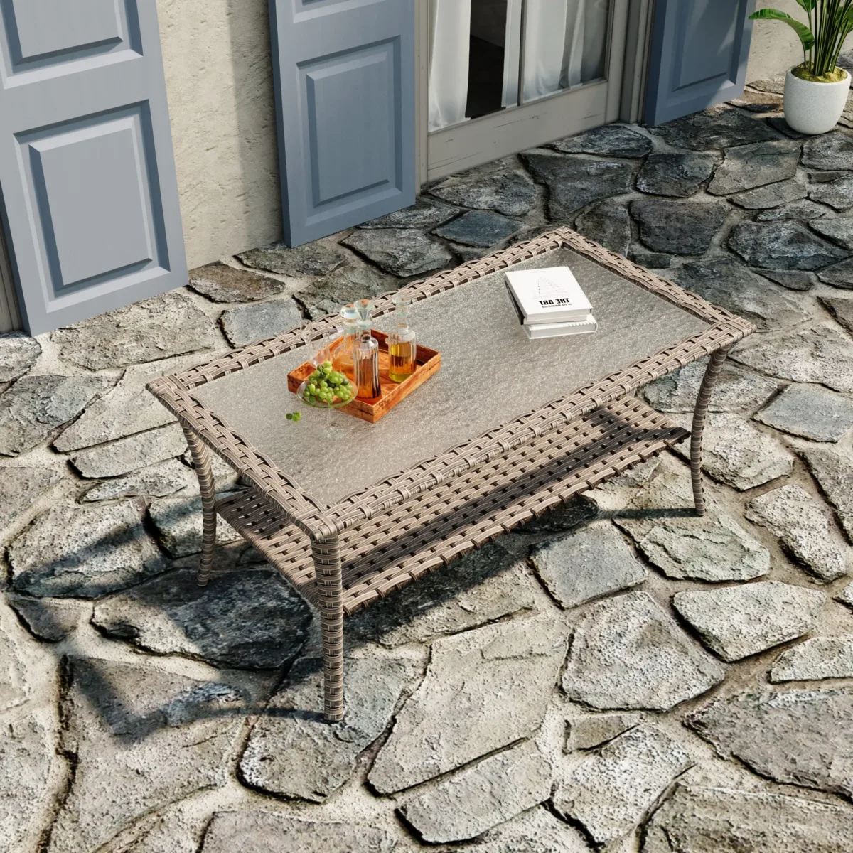 Roven Wicker Outdoor Coffee Table with Glass Top - Image 5