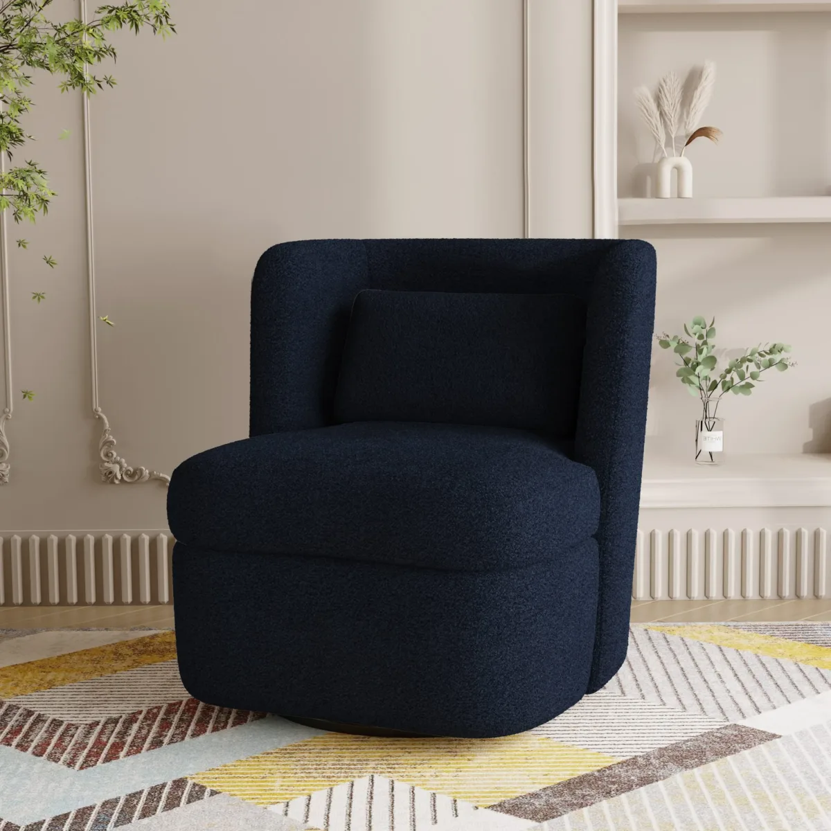 Nymea Boucle Swivel Barrel Chair with Lumbar Pillow - Image 5