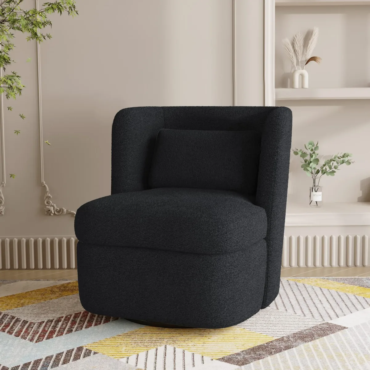 Nymea Boucle Swivel Barrel Chair with Lumbar Pillow - Image 3