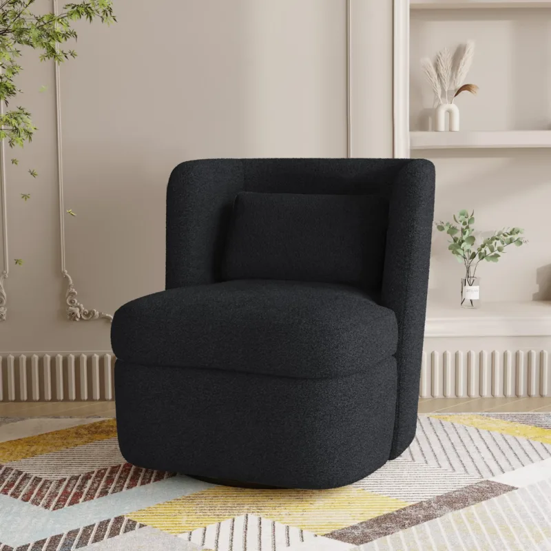 Nymea Boucle Swivel Barrel Chair with Lumbar Pillow - Image 3