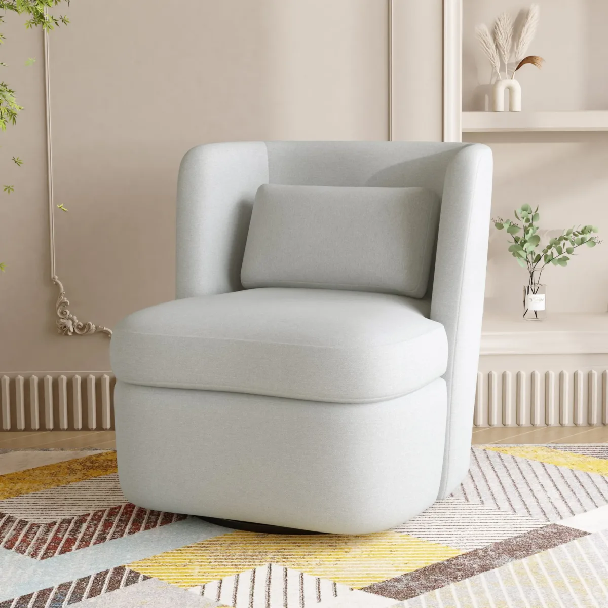 Nymea Boucle Swivel Barrel Chair with Lumbar Pillow - Image 2
