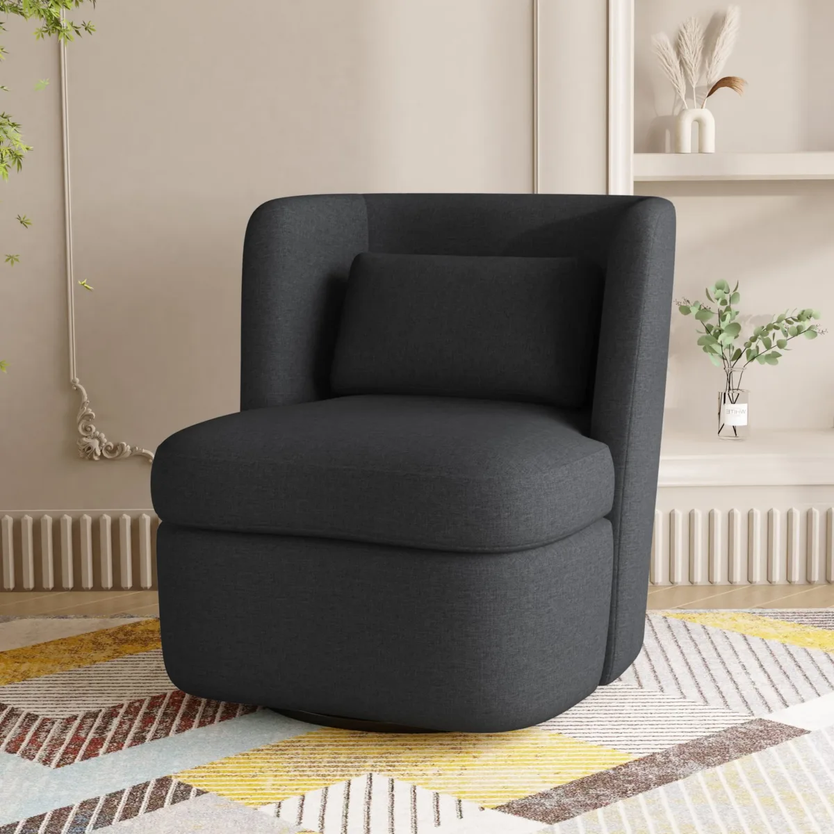 Nymea Boucle Swivel Barrel Chair with Lumbar Pillow - Image 6