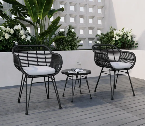 Buschi Round 2 - 3-Piece Wicker Rattan Patio 21'' L Seating Set with Cushions