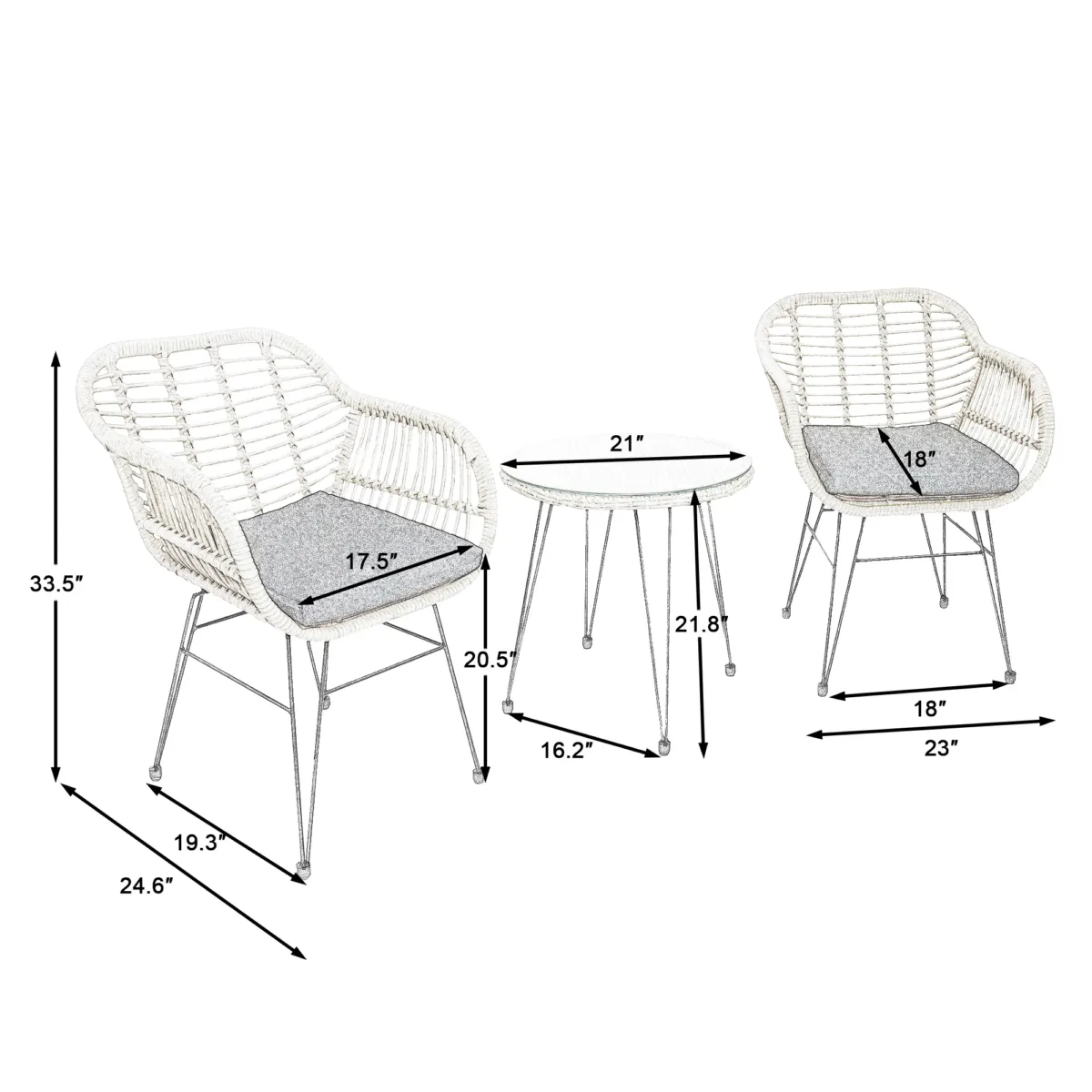 Buschi Round 2 - 3-Piece Wicker Rattan Patio 21'' L Seating Set with Cushions - Image 2