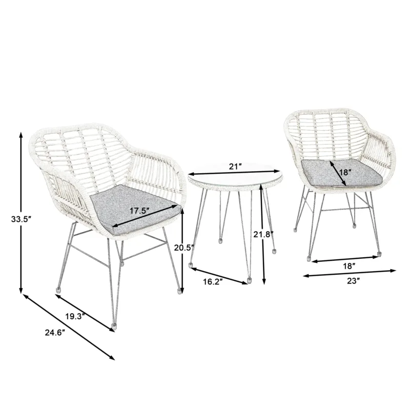 Buschi Round 2 - 3-Piece Wicker Rattan Patio 21'' L Seating Set with Cushions - Image 2