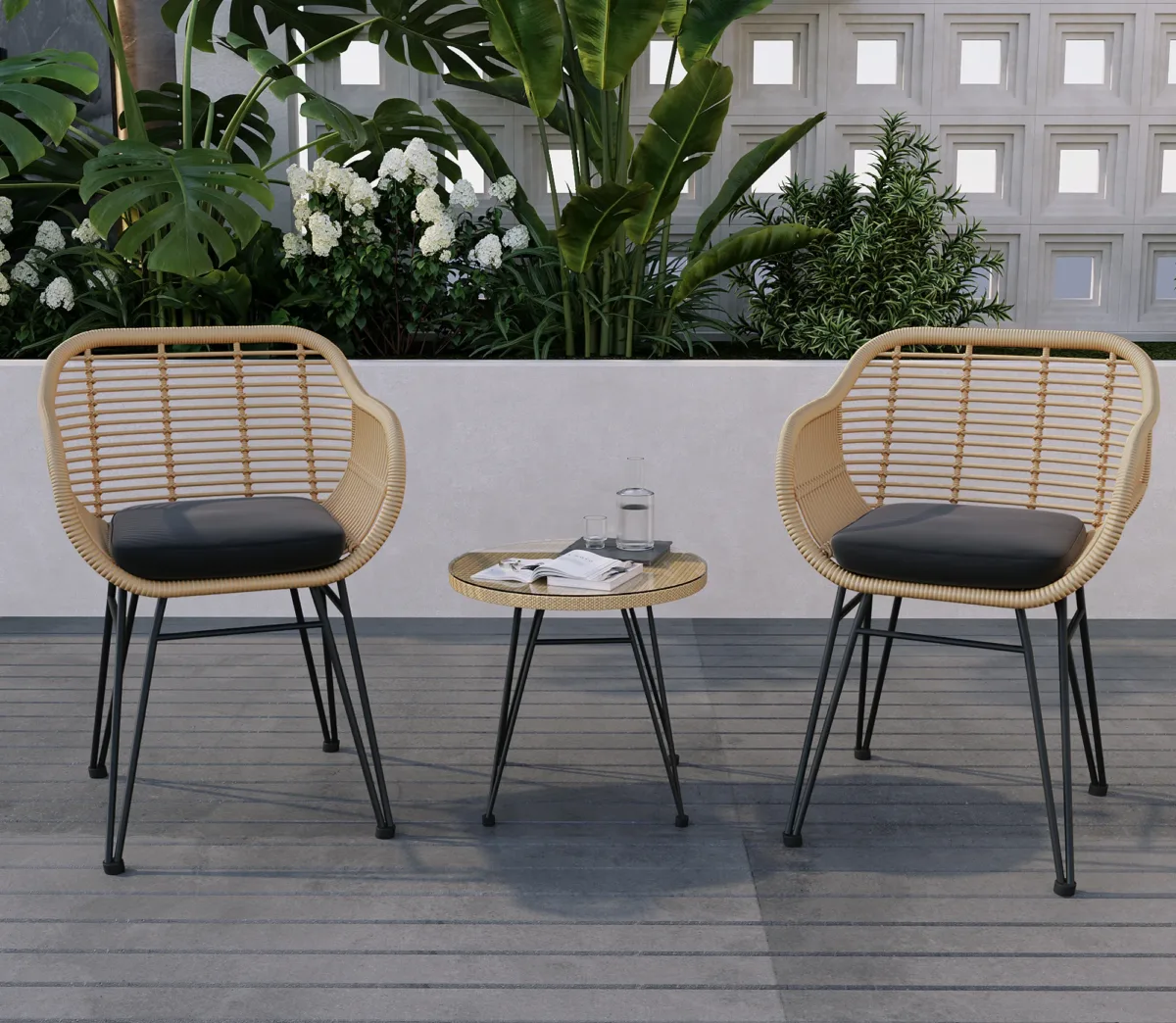 Buschi Round 2 - 3-Piece Wicker Rattan Patio 21'' L Seating Set with Cushions - Image 1