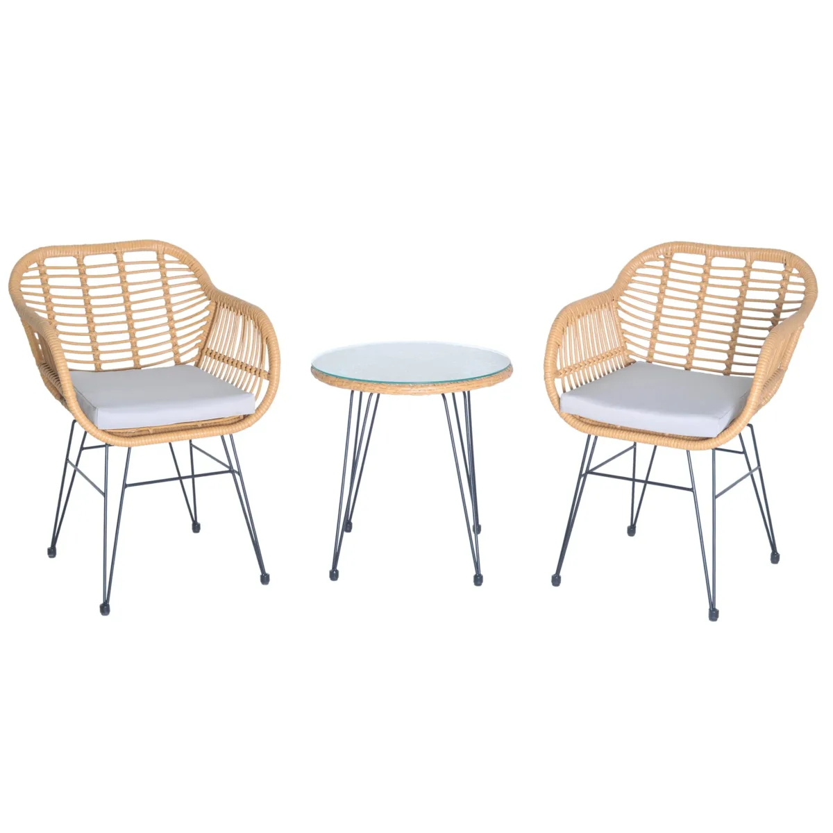 Buschi Round 2 - 3-Piece Wicker Rattan Patio 21'' L Seating Set with Cushions - Image 6