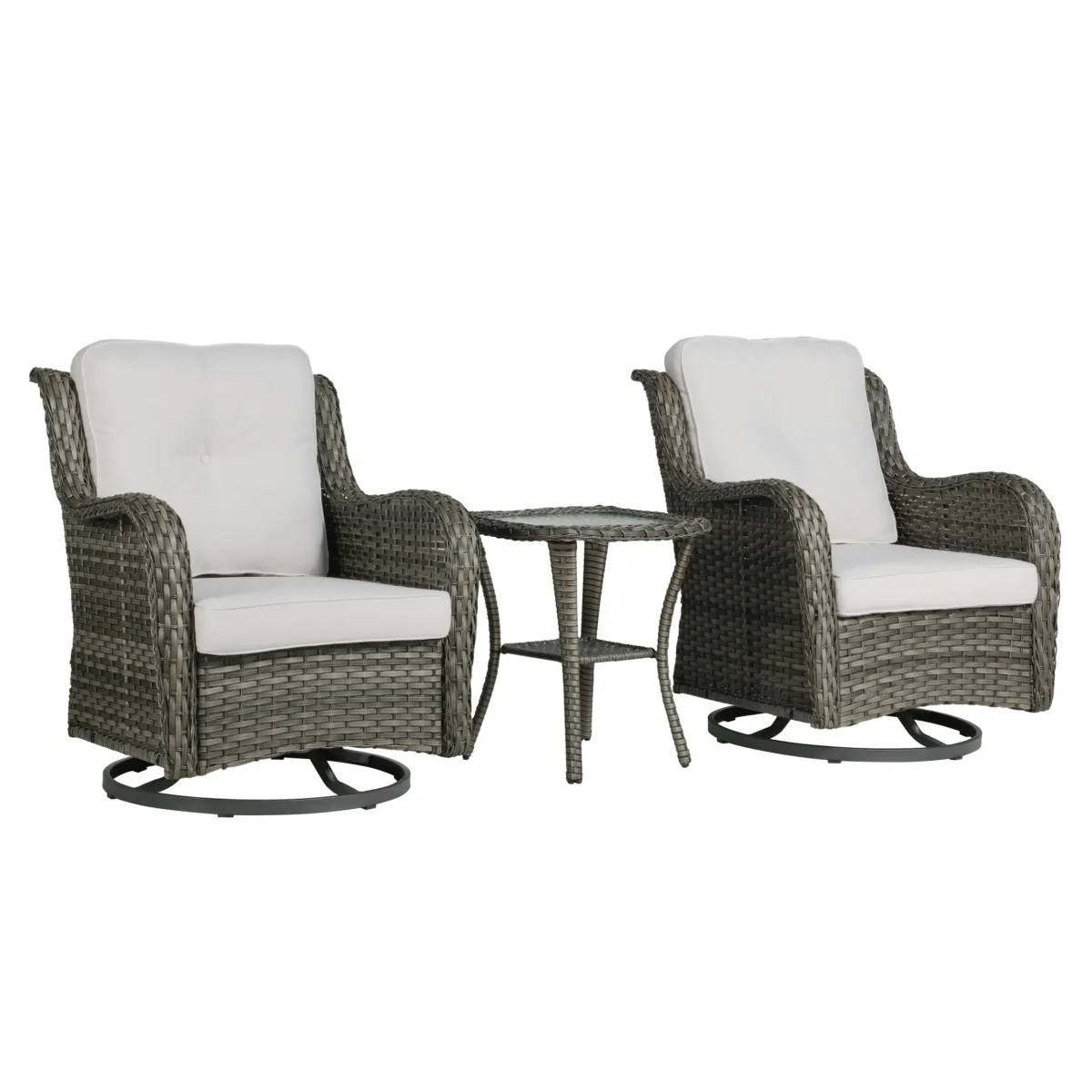 Auryanna Rattan Outdoor Furniture 3 Piece Swivel Seating Group with Coushions - Image 7