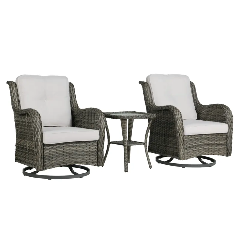 Auryanna Rattan Outdoor Furniture 3 Piece Swivel Seating Group with Coushions - Image 7