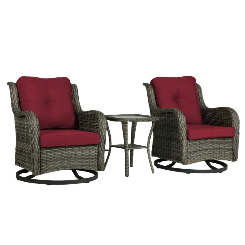 Auryanna Rattan Outdoor Furniture 3 Piece Swivel Seating Group with Coushions - Image 10