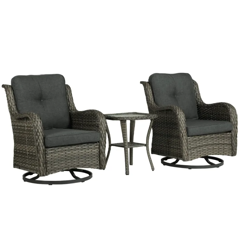 Auryanna Rattan Outdoor Furniture 3 Piece Swivel Seating Group with Coushions - Image 8
