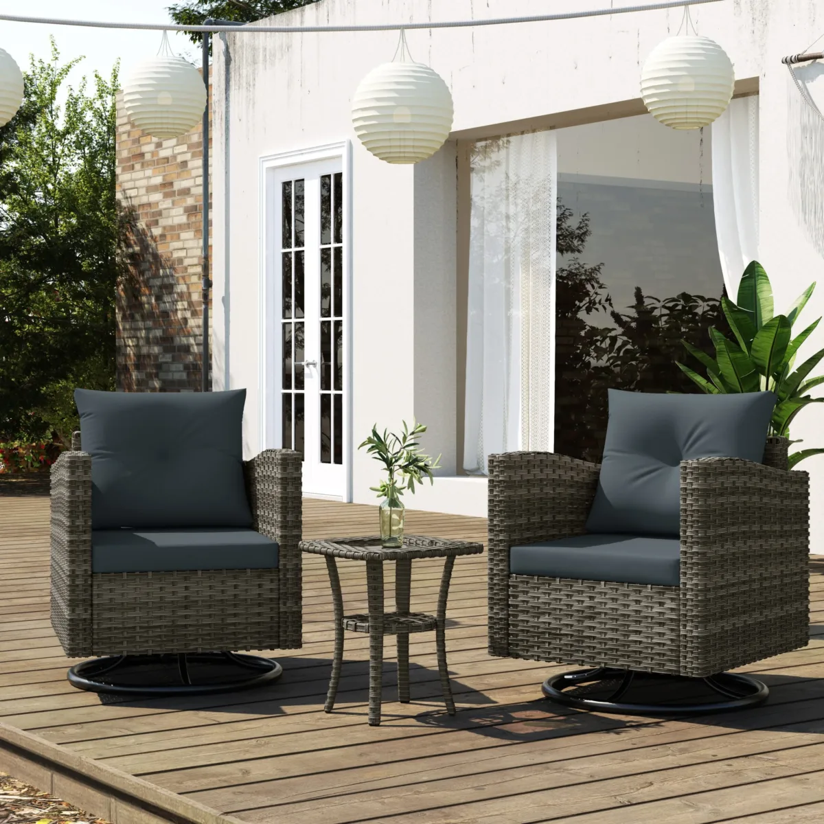 Revic 3-Piece Coastal Wicker Swivel Chair Set - Image 3