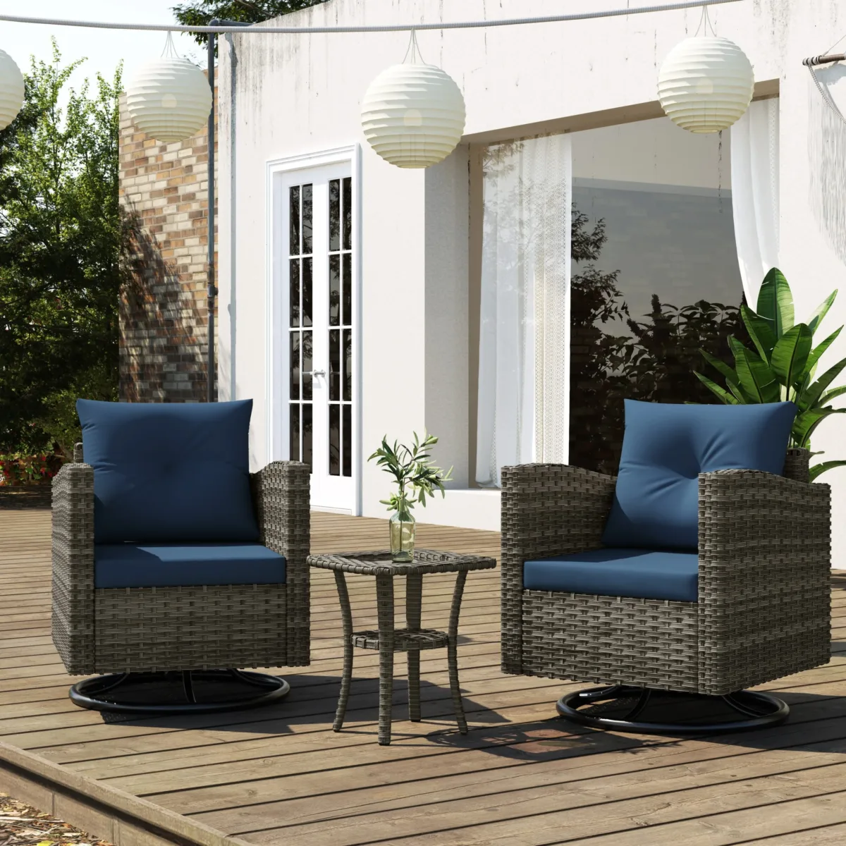 Revic 3-Piece Coastal Wicker Swivel Chair Set - Image 4