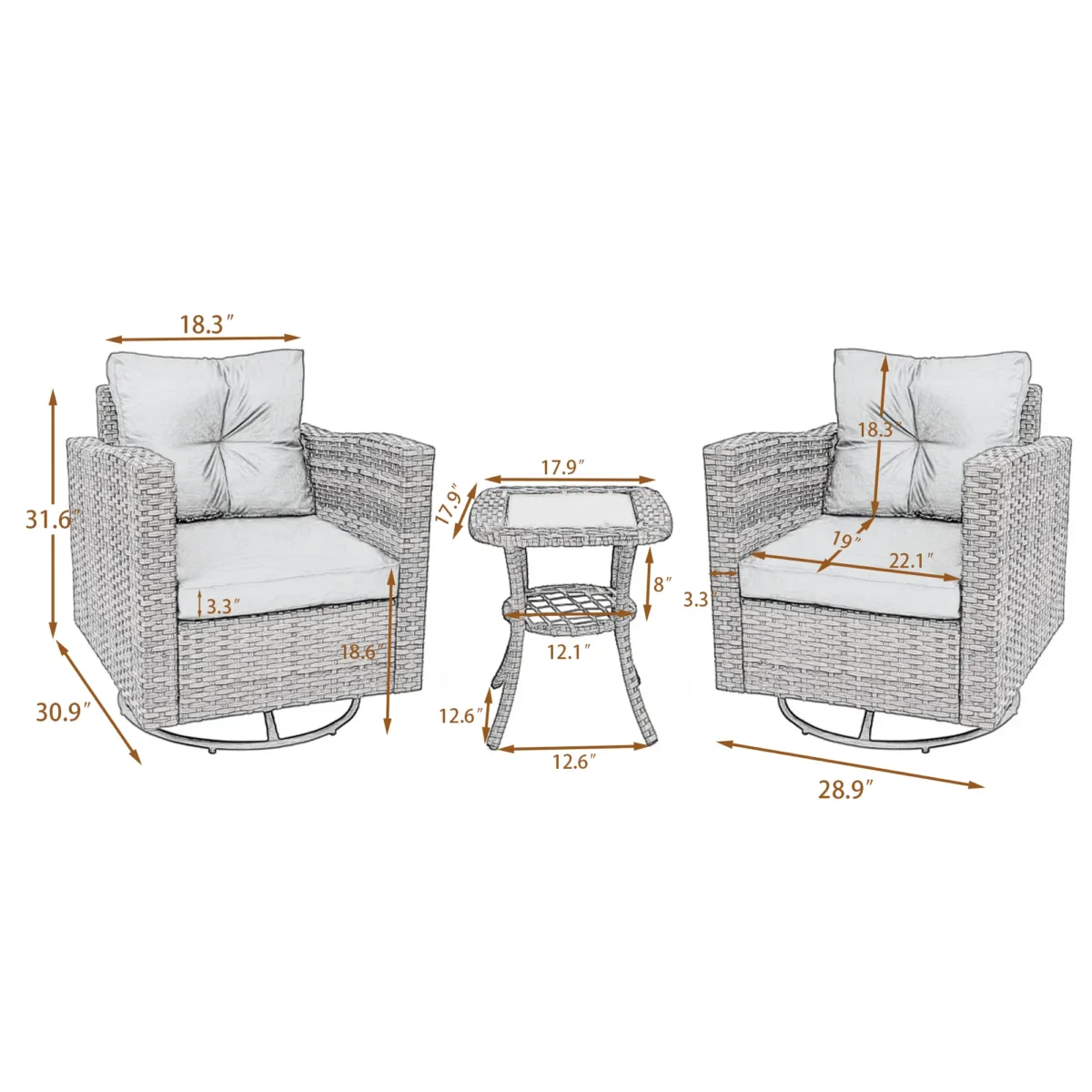Revic 3-Piece Coastal Wicker Swivel Chair Set - Image 2