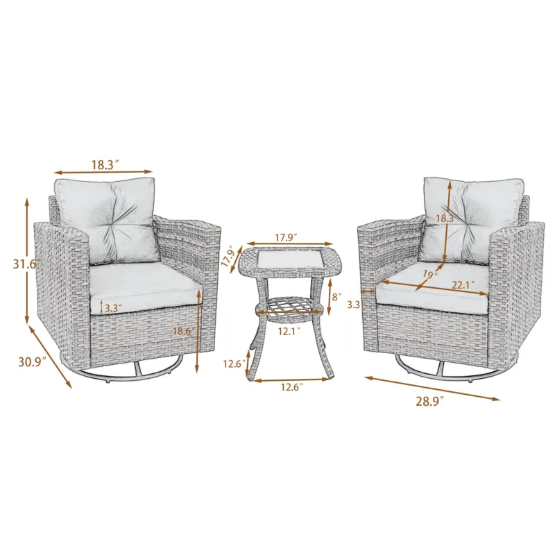 Revic 3-Piece Coastal Wicker Swivel Chair Set - Image 2