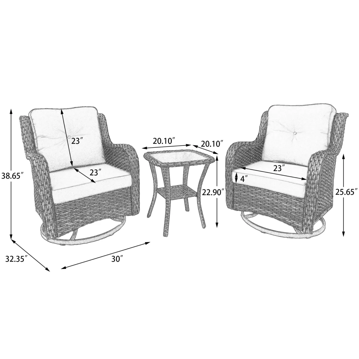 Auryanna Rattan Outdoor Furniture 3 Piece Swivel Seating Group with Coushions - Image 2