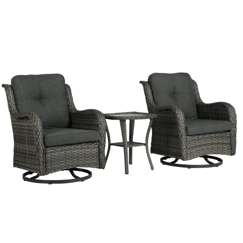 Auryanna Rattan Outdoor Furniture 3 Piece Swivel Seating Group with Coushions - Image 7