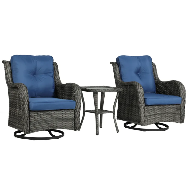 Auryanna Rattan Outdoor Furniture 3 Piece Swivel Seating Group with Coushions - Image 11