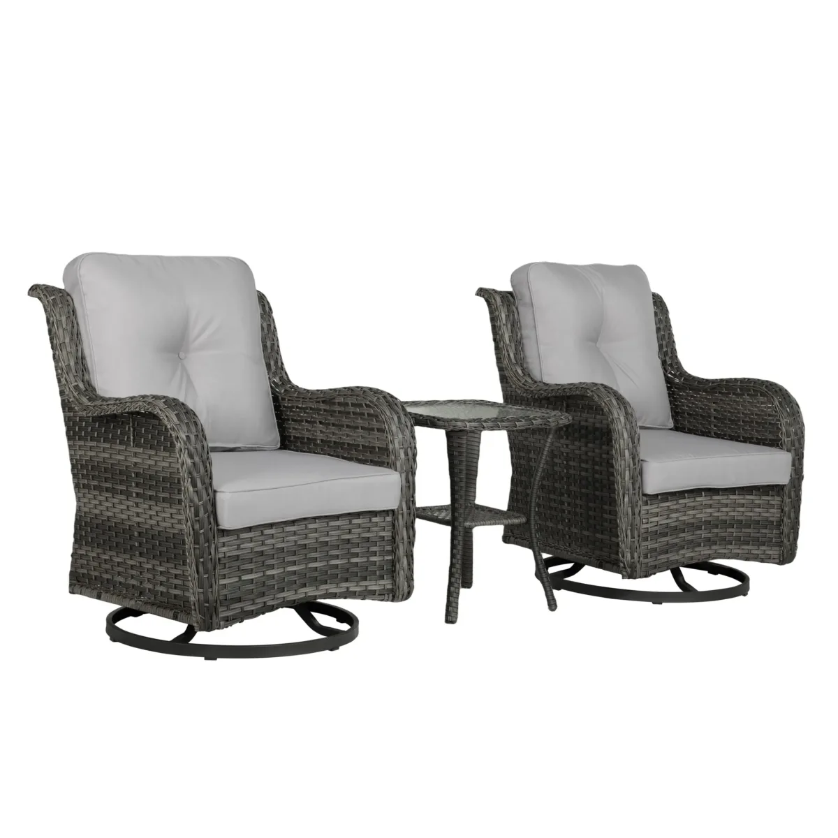 Auryanna Rattan Outdoor Furniture 3 Piece Swivel Seating Group with Coushions - Image 9