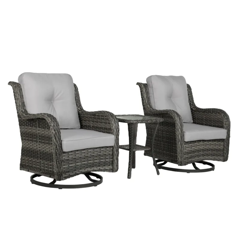 Auryanna Rattan Outdoor Furniture 3 Piece Swivel Seating Group with Coushions - Image 9