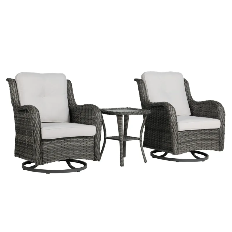 Auryanna Rattan Outdoor Furniture 3 Piece Swivel Seating Group with Coushions - Image 8