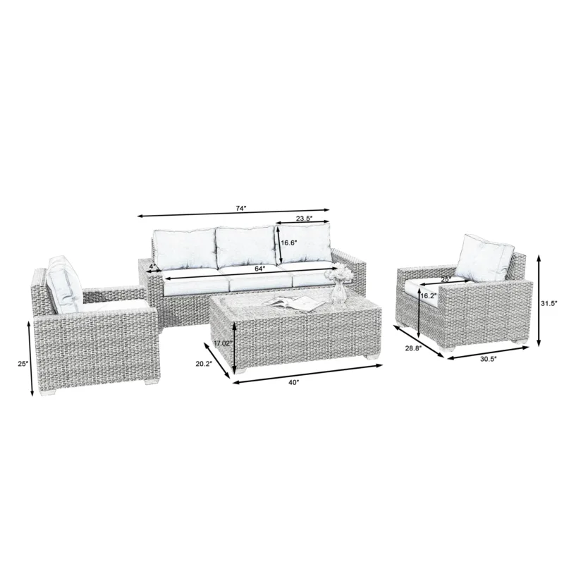 Kedric 6-Piece Wicker Outdoor Patio Conversation Set - Image 2