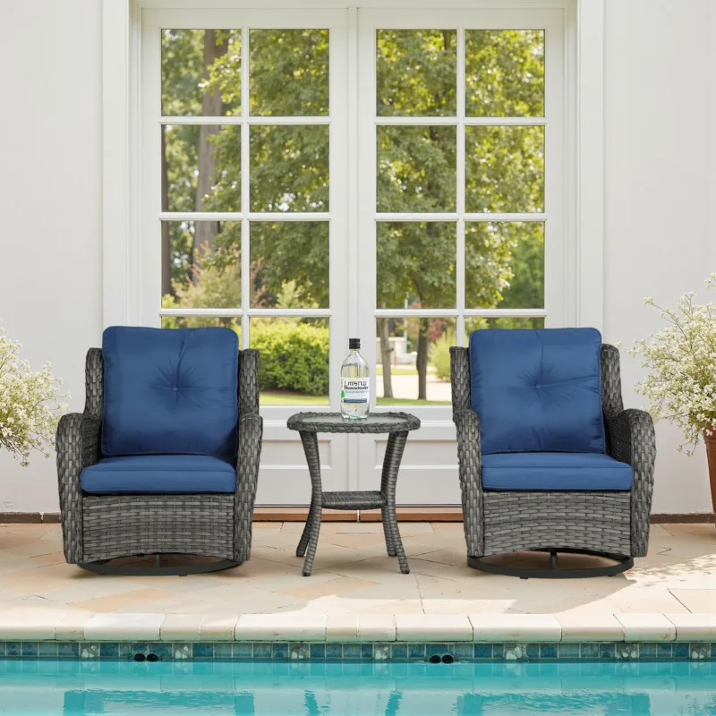 Auryanna Rattan Outdoor Furniture 3 Piece Swivel Seating Group with Coushions - Image 2