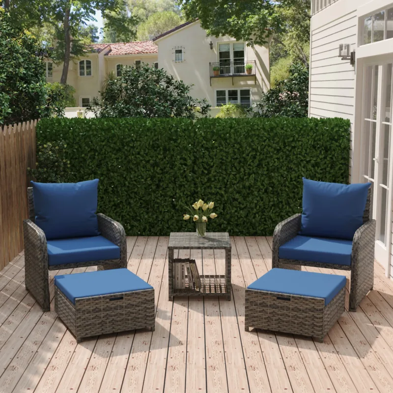 Lazric 5-Piece Wicker Patio Chair Set with Ottomans & Table - Image 3