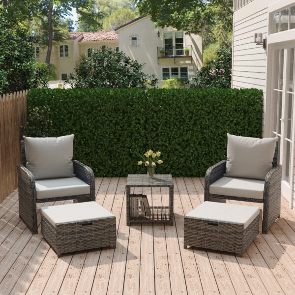 Lazric 5-Piece Wicker Patio Chair Set with Ottomans & Table